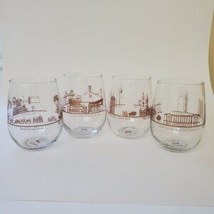 NIB Philadelphia Skyline Stemless Wine Glasses - Boxed Set of 4